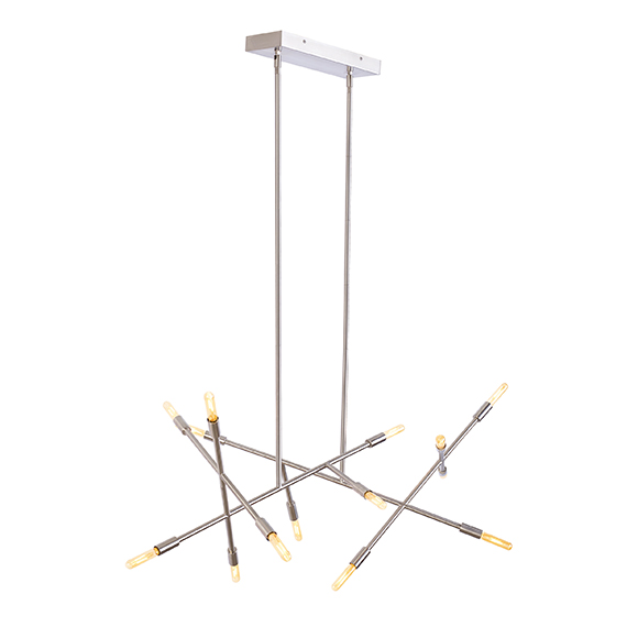 line_wave_2_linear_sus_satin_nickel.jpg Line Wave 2 est une suspension linéaire à la forme asymétrique ornée de 12 ampoules Del, qui habillent gracieusement l'espace de leur lumières chaleureuse.