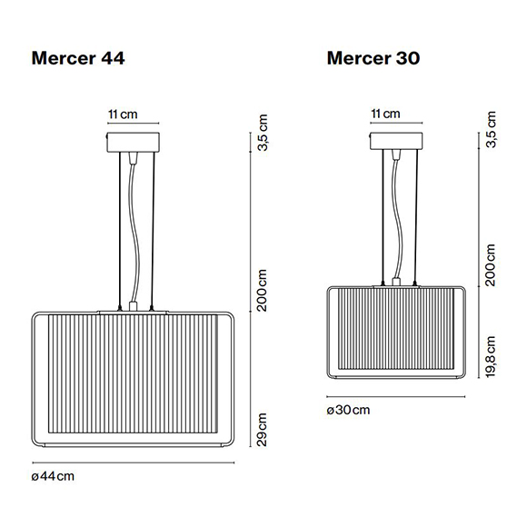 Mercer luminaire suspendu en verre soufflé Marset dimensions