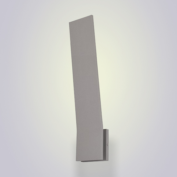 Nevis, murale extérieure DEL, en forme de plaque de métal pliée légèrement à partir de la base pour donner un effet de relief.